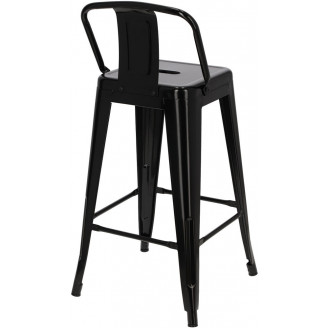 Hoker metalowy z oparciem Paris Back Short 66 czarny D2.Design do kuchni, restauracji i baru.