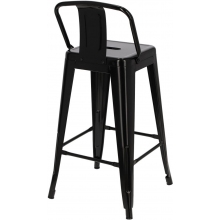 Hoker metalowy z oparciem Paris Back Short 66 czarny D2.Design do kuchni, restauracji i baru.