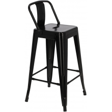Hoker metalowy z oparciem Paris Back Short 66 czarny D2.Design do kuchni, restauracji i baru.