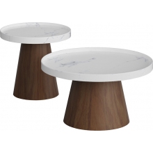 Zestaw stolików taca na fornirowanej podstawie Maja biały marmur / orzech OL Home