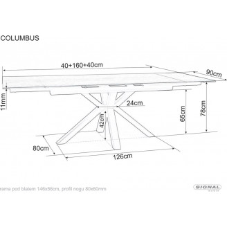 Stół rozkładany z ceramicznym blatem Columbus 160-240x90cm biały amber bianco / czarny Signal
