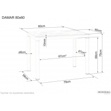 Stół prostokąty Damar 80x60cm biały efekt marmuru / czarny mat Signal