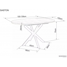 Stół okrągły rozkładany Gaston 100cm biały efekt marmuru / czarny mat Signal