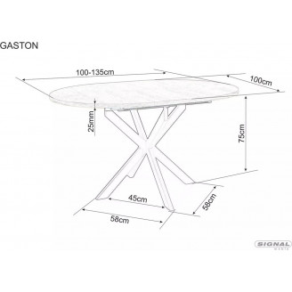 Stół okrągły rozkładany Gaston 100cm czarny efekt marmuru / czarny mat Signal