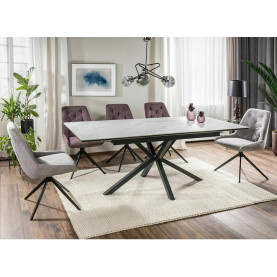 Stół rozkładany ceramiczny Logan 160-200x90cm biały efekt marmuru / czarny mat Signal 2