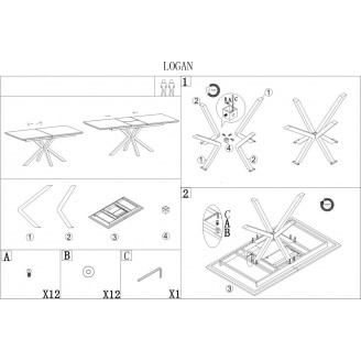 Stół rozkładany ceramiczny Logan 160-200x90cm biały efekt marmuru / czarny mat Signal