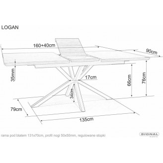 Stół rozkładany fornirowany Logan 160-200x90cm dąb / czarny mat Signal