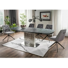 Stół ceramiczny na jednej nodze Moncler 160-240x90cm morski verde alpi / czarny mat  / srebrny Signal