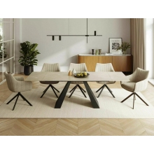 Stół szklany rozkładany Salvadore Ceramic 160-240x90cm diamond cream / czarny mat Signal