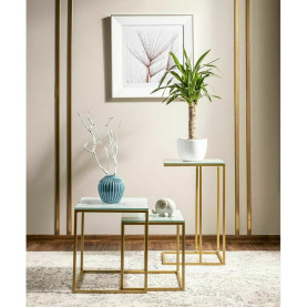 Stolik boczny szklany Symphony 40x30cm białe efekt marmur / złoty Signal 2