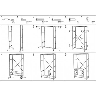 Regał loft na nóżkach Net 75x35x132cm orzech / czarny Signal