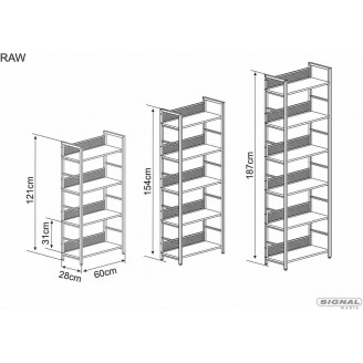 Regał industrialny Raw R6 60x28x187cm dąb / czarny Signal