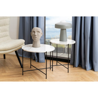 Stolik okrągły marmurowy Avila 52cm H40cm biały marmur / czarny Actona