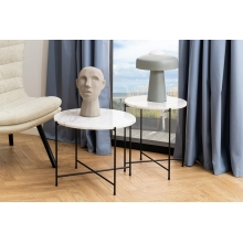 Stolik okrągły marmurowy Avila 52cm H40cm biały marmur / czarny Actona