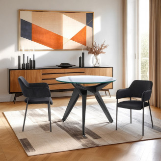 Stół szklany okrągły Troy 90cm transparentny / czarny Intesi