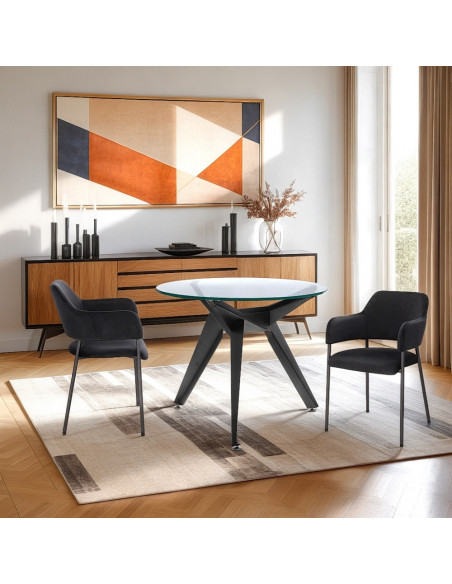Stół szklany okrągły Troy 90cm transparentny / czarny Intesi