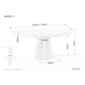 Stół okrągły rozkładany na jednej nodze Angel II 120cm szary efekt marmuru / czarny mat Signal