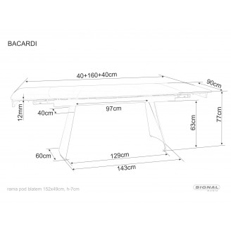 Stół rozkładany nowoczesny Bacardi 160-240x90cm czarny efekt marmuru / czarny mat Signal