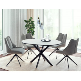 Stół okrągły rozkładany Gaston Ceramic 100cm biały mat efekt marmuru / czarny mat Signal