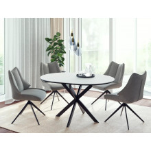Stół okrągły rozkładany Gaston Ceramic 100cm biały mat efekt marmuru / czarny mat Signal