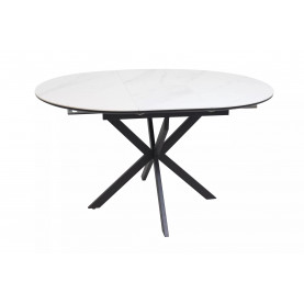 Stół okrągły rozkładany Gaston Ceramic 100cm biały mat efekt marmuru / czarny mat Signal 2