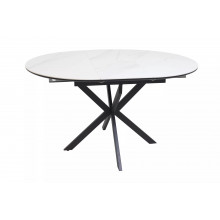 Stół okrągły rozkładany Gaston Ceramic 100cm biały mat efekt marmuru / czarny mat Signal