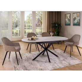 Stół owalny rozkładany Gaston Ceramic 140cm biały mat efekt marmuru / czarny mat Signal