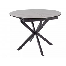 Stół okrągły rozkładany Gaston Ceramic 100cm biały mat efekt marmuru / czarny mat Signal