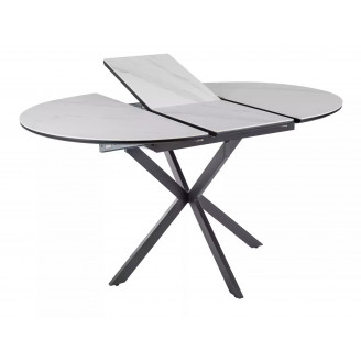 Stół okrągły rozkładany Gaston Ceramic 100cm biały mat efekt marmuru / czarny mat Signal