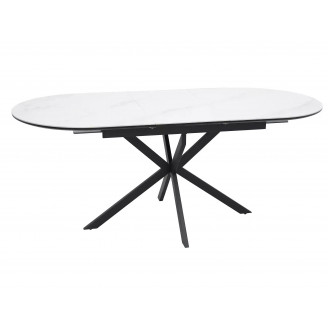 Stół owalny rozkładany Gaston Ceramic 140cm biały mat efekt marmuru / czarny mat Signal