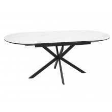 Stół owalny rozkładany Gaston Ceramic 140cm biały mat efekt marmuru / czarny mat Signal