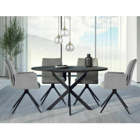 Stół okrągły rozkładany Gaston Ceramic 100cm czarny efekt marmuru / czarny mat Signal