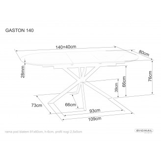 Stół owalny rozkładany Gaston Ceramic 140cm biały mat efekt marmuru / czarny mat Signal