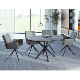 Stół okrągły rozkładany Gaston Ceramic 100cm szary efekt marmuru / czarny mat Signal