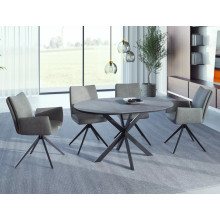 Stół okrągły rozkładany Gaston Ceramic 100cm szary efekt marmuru / czarny mat Signal