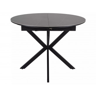 Stół okrągły rozkładany Gaston Ceramic 100cm szary efekt marmuru / czarny mat Signal