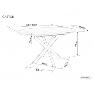 Stół okrągły rozkładany Gaston Ceramic 100cm szary efekt marmuru / czarny mat Signal