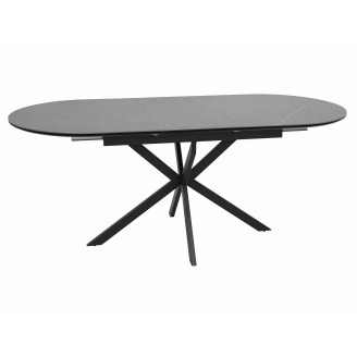 Stół owalny rozkładany Gaston Ceramic szary efekt marmuru 140cm / czarny mat Signal