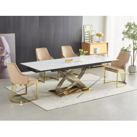 Stół ceramiczny rozkładany Hermes 160-240x90cm biały efekt marmuru / złoty Signal 2