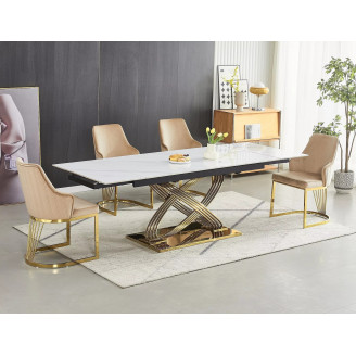Stół ceramiczny rozkładany Hermes 160-240x90cm biały efekt marmuru / złoty Signal