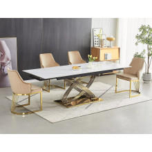 Stół ceramiczny rozkładany Hermes 160-240x90cm biały efekt marmuru / złoty Signal