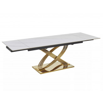 Stół ceramiczny rozkładany Hermes 160-240x90cm biały efekt marmuru / złoty Signal