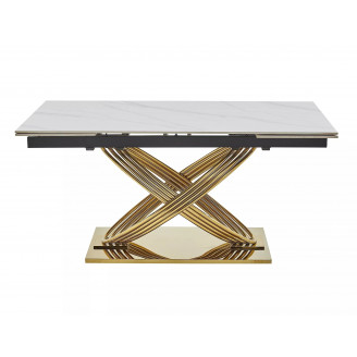 Stół ceramiczny rozkładany Hermes 160-240x90cm biały efekt marmuru / złoty Signal