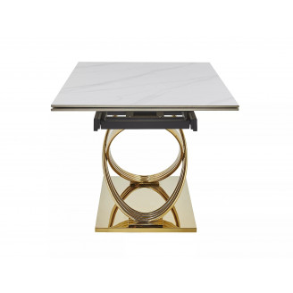 Stół ceramiczny rozkładany Hermes 160-240x90cm biały efekt marmuru / złoty Signal