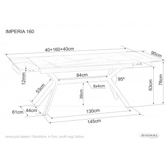 Stół rozkładany Imperia 160-220x90cm czarny efekt marmuru / czarny mat Signal