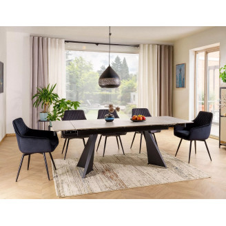 Stół rozkładany ceramiczny Laconi 160-220x90cm biały mat efekt marmuru / czarny Signal