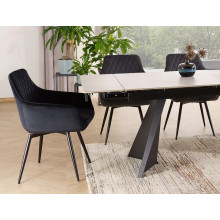 Stół rozkładany ceramiczny Laconi 160-220x90cm biały mat efekt marmuru / czarny Signal