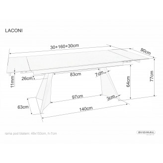 Stół rozkładany ceramiczny Laconi 160-220x90cm biały mat efekt marmuru / czarny Signal