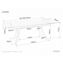 Stół rozkładany ceramiczny Laconi 160-220x90cm biały mat efekt marmuru / czarny Signal