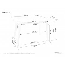 Stół prostokątny Marcus 120x75cm biały efekt marmuru / dąb Signal